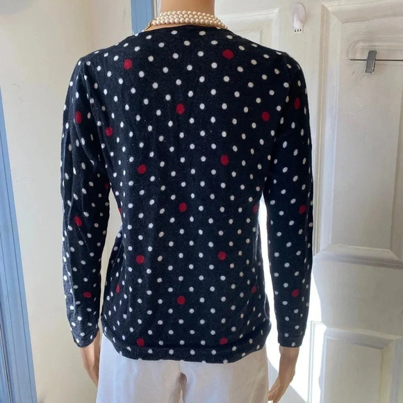 Talbots Pure Merino Wool Black Red & White Poker dots Sweater Women Size M - Picture 6 of 6